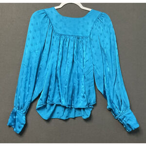 Happy Nature Blouse Womens Small Polka Dot Satin Long Sleeve Boho Top Tie Button